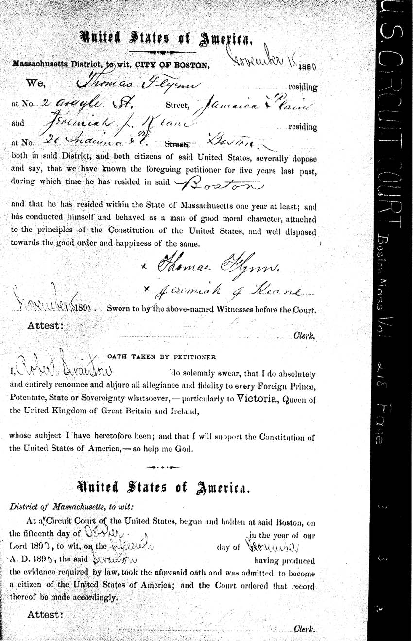 Massachusetts Naturalization Records Naturalization Records